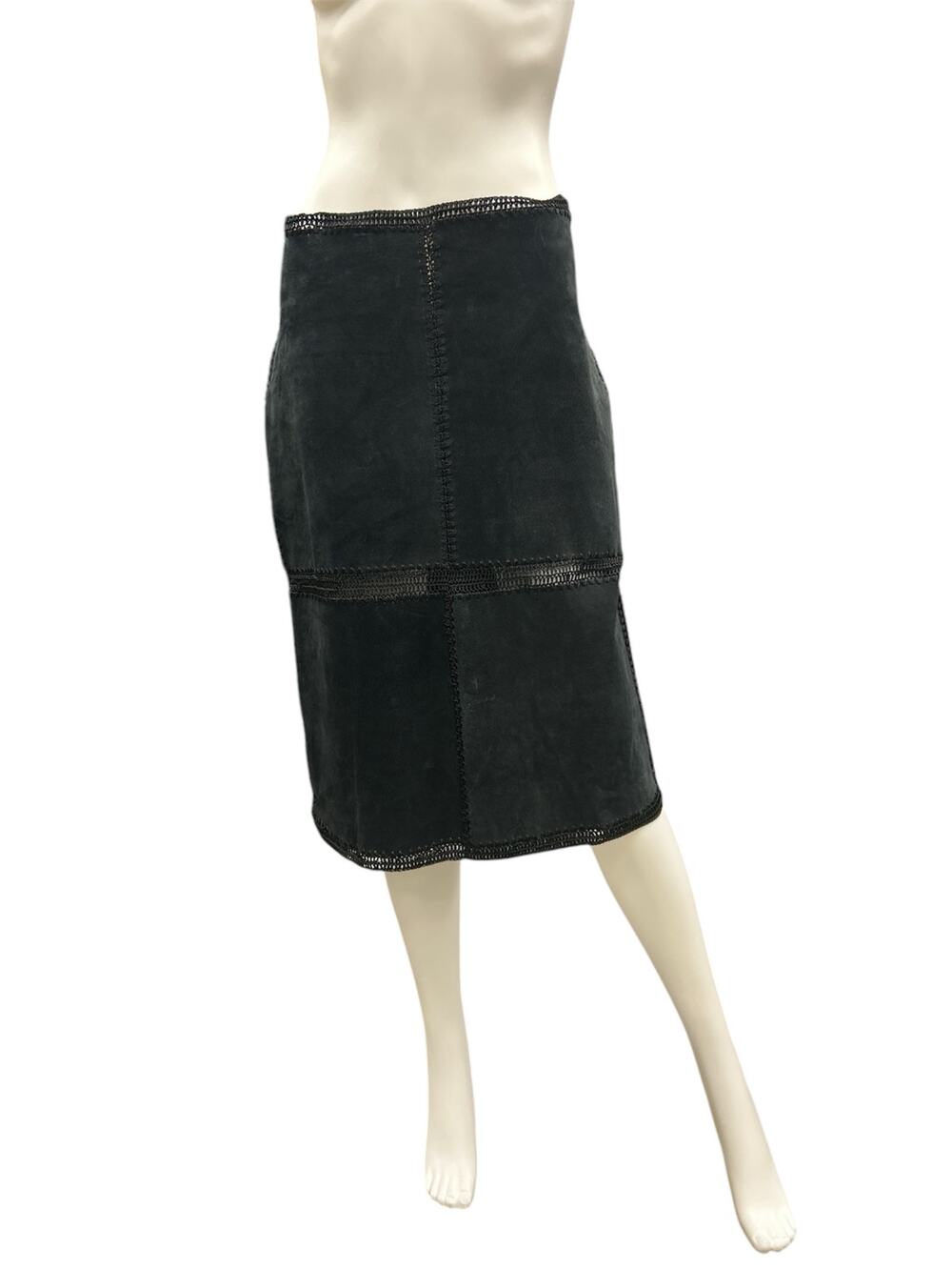 NWT VTG Idi By Mathew Skirt Women’s Size M Leather Rayon Blend Patchwork Black